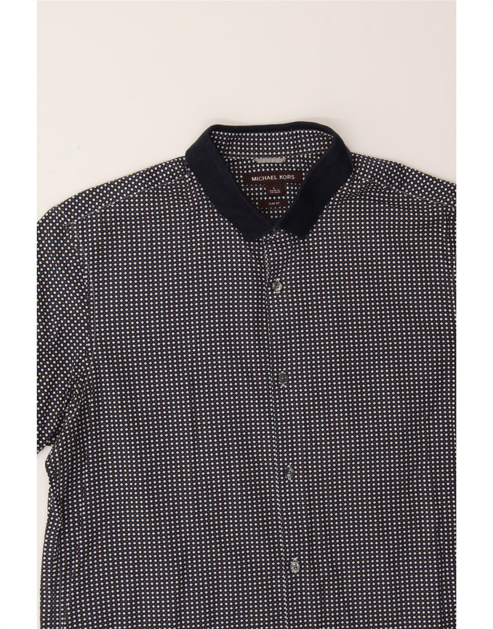 MICHAEL KORS Mens Short Sleeve Shirt Large Blue Geometric Cotton Vintage Michael Kors and Second-Hand Michael Kors from Messina Hembry 