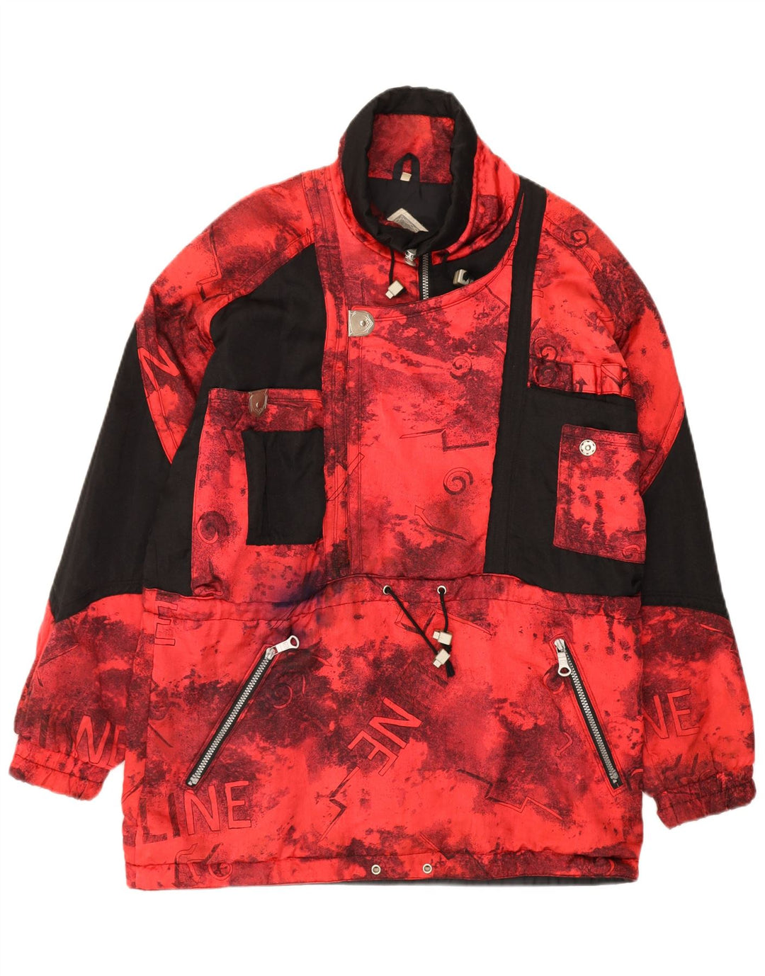 VINTAGE Womens Oversized Graphic Padded Coat IT 48 XS Red Retro