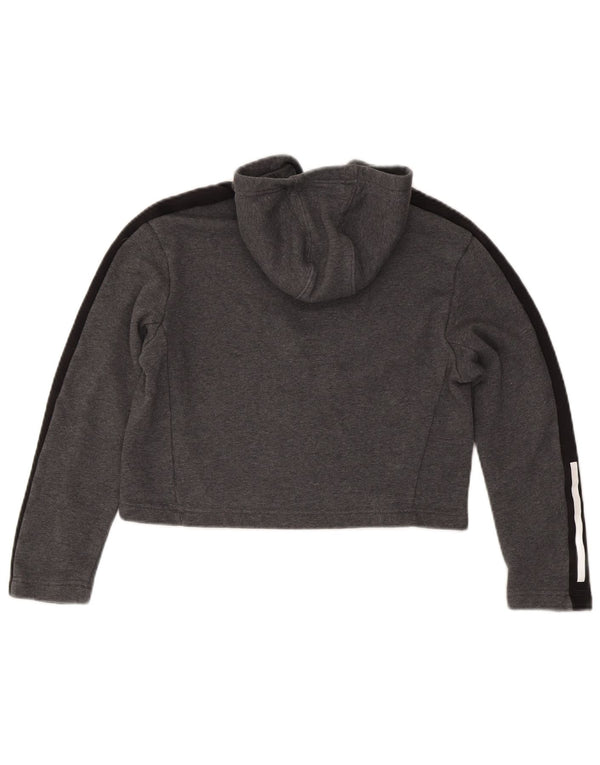 Adidas Girls Crop Hoodie Jumper 11-12 Years Grey Colourblock Cotton