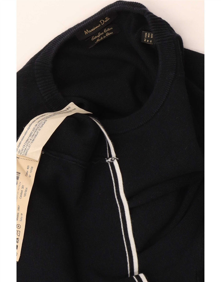 Massimo Dutti Womens Crew Neck Jumper Sweater UK 14 Medium Navy Blue Cotton