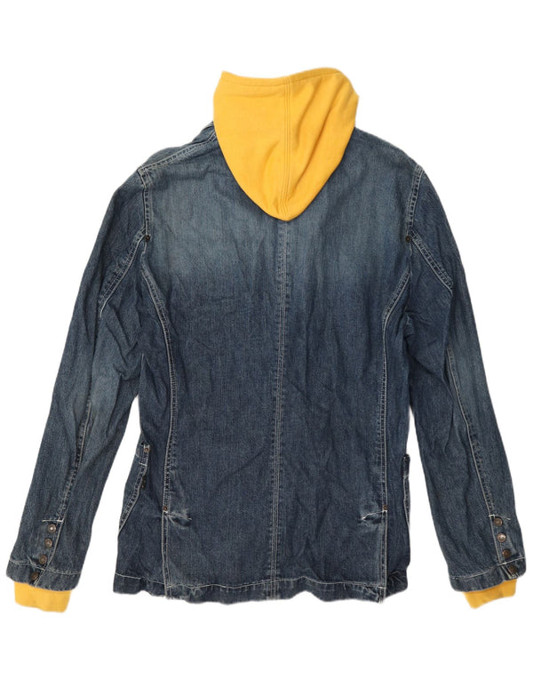 VSCT Mens Graphic Hooded Denim Jacket UK 38 Medium Blue Colourblock Cotton