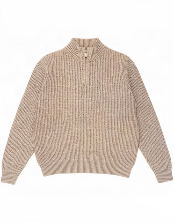 Marks & Spencer Mens Blue Harbour Zip Neck Jumper Sweater Medium Beige