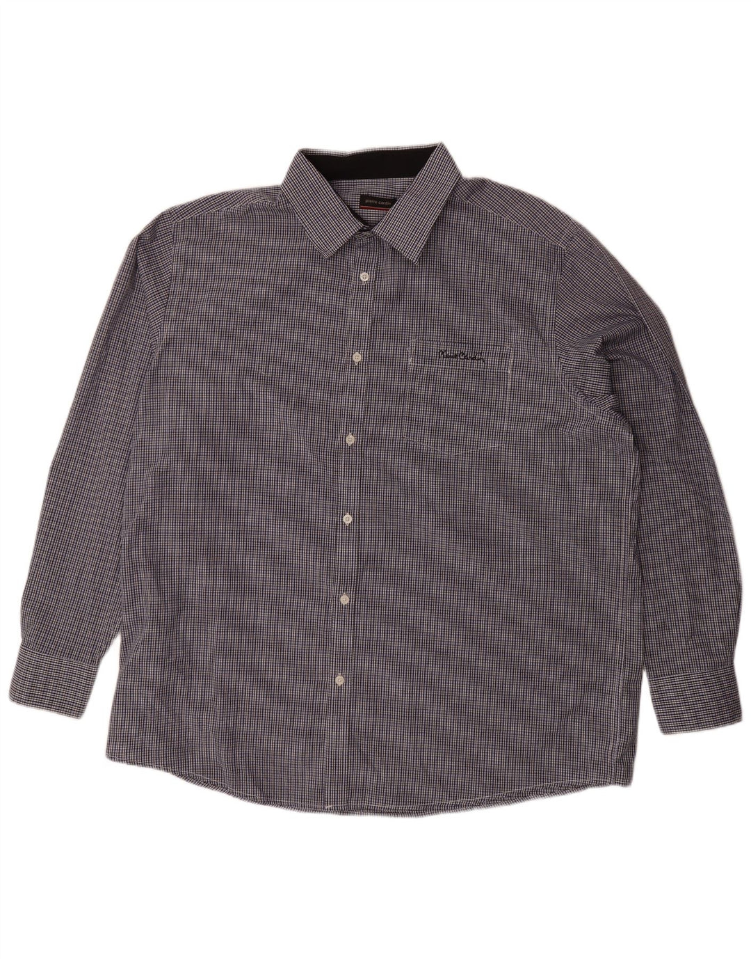 PIERRE CARDIN Mens Shirt 4XL Navy Blue Gingham Polyester