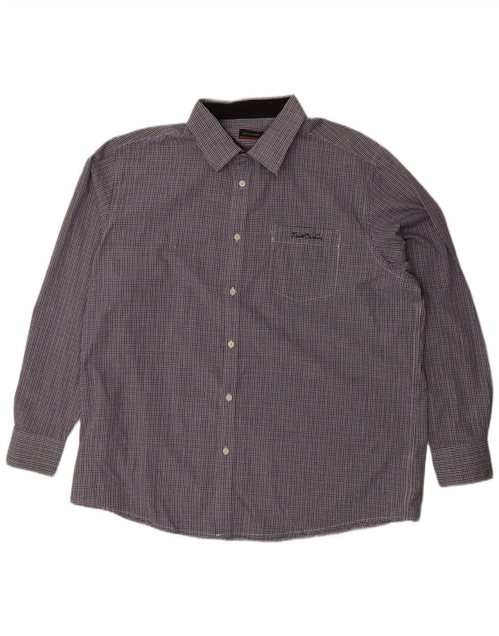 PIERRE CARDIN Mens Shirt 4XL Navy Blue Gingham Polyester
