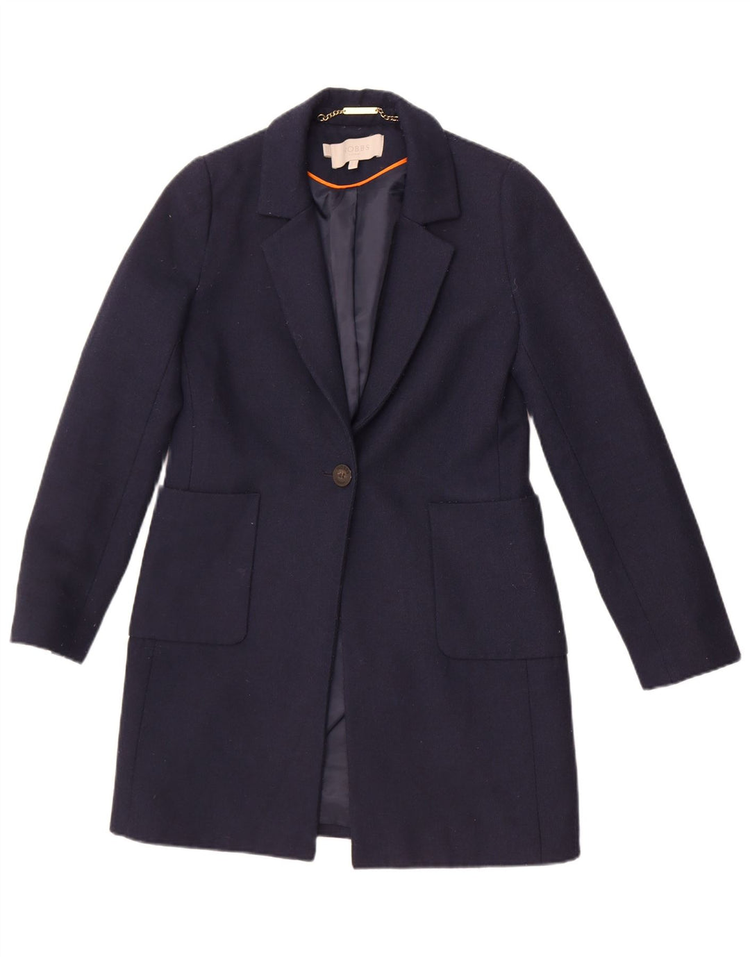 Hobbs Dame Longline 1 Knap Blazer Jacket UK 8 Small Navy Blue Polyester