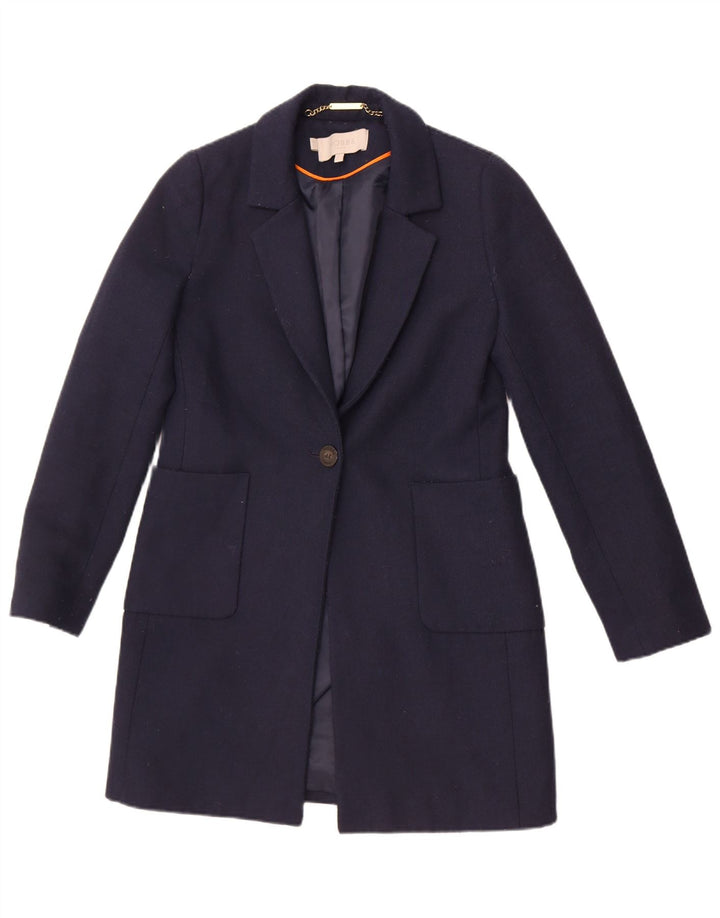 Hobbs Dame Longline 1 Knap Blazer Jacket UK 8 Small Navy Blue Polyester