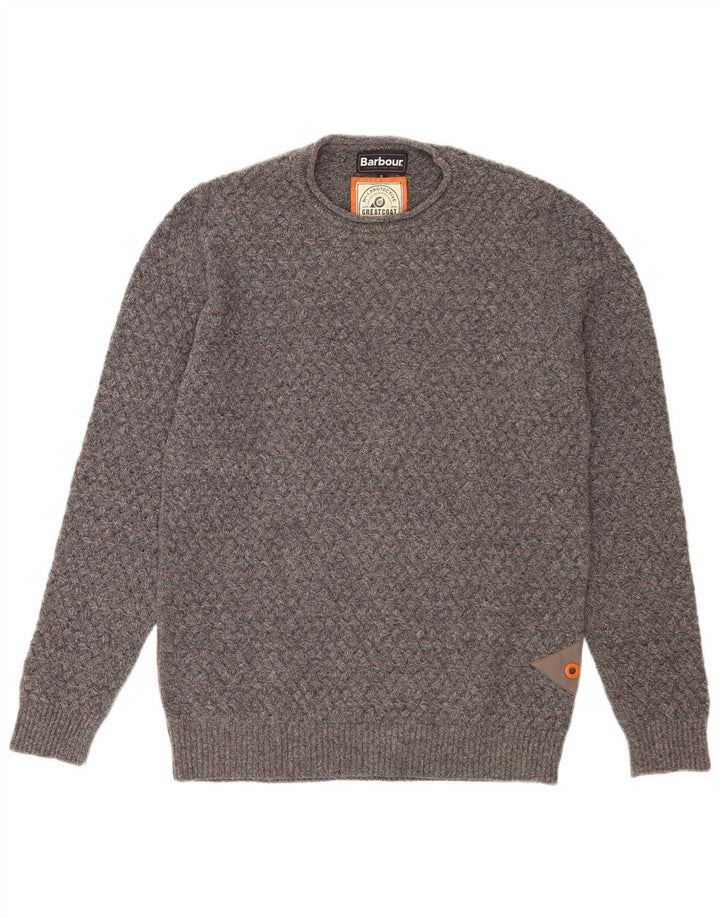 Barbour Uomo Girocollo Maglione Maglione Piccolo Grigio Lana