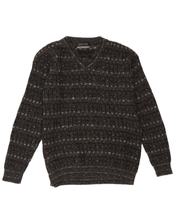 West Port Dame V-hals sweater UK 18 XL Gråstribet