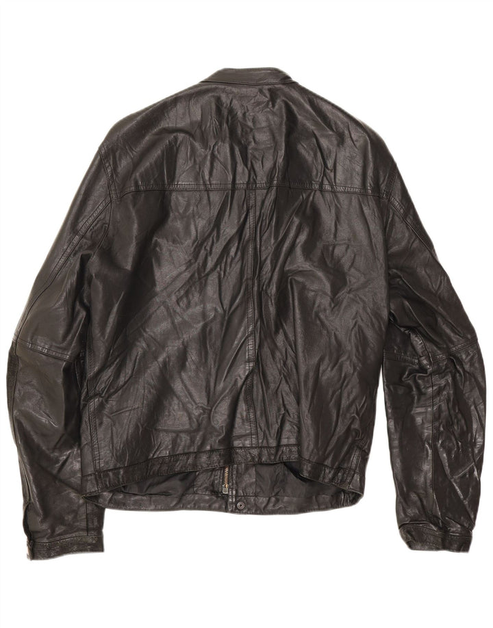 Giubbotto bomber in pelle da donna vintage UK 14 grande pelle nera
