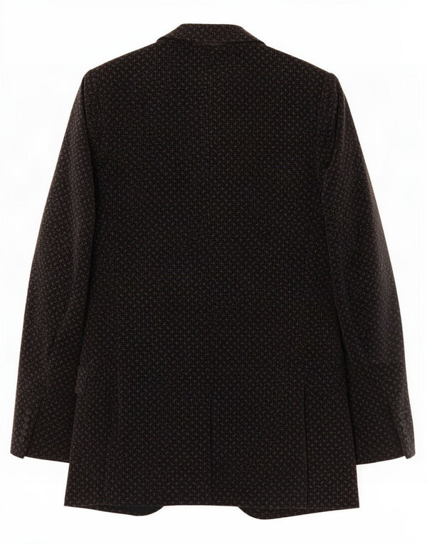 Jaqueta blazer de veludo masculina vintage com 2 botões IT 50 grande preto geométrico