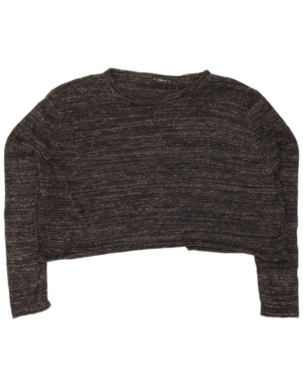 Zara Womens Crop Oversized Top Langærmet UK 14 Medium Grey Flecked
