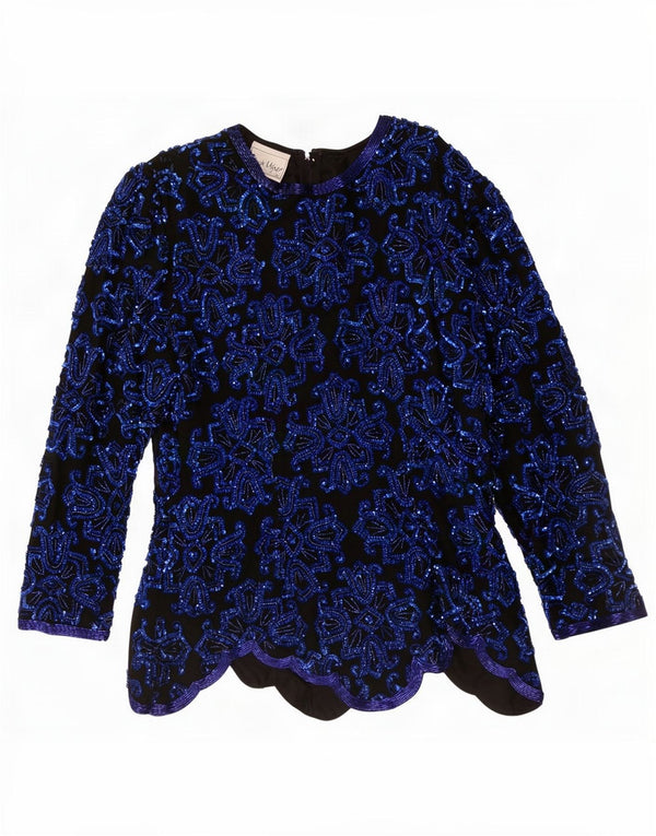 Frank Usher Womens Evening Asymmetric Blouse Top UK 14 Medium Navy Blue