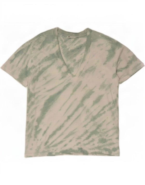 Zara Dame Oversized T-Shirt Top UK 10 Small Green Tie Dye Bomuld