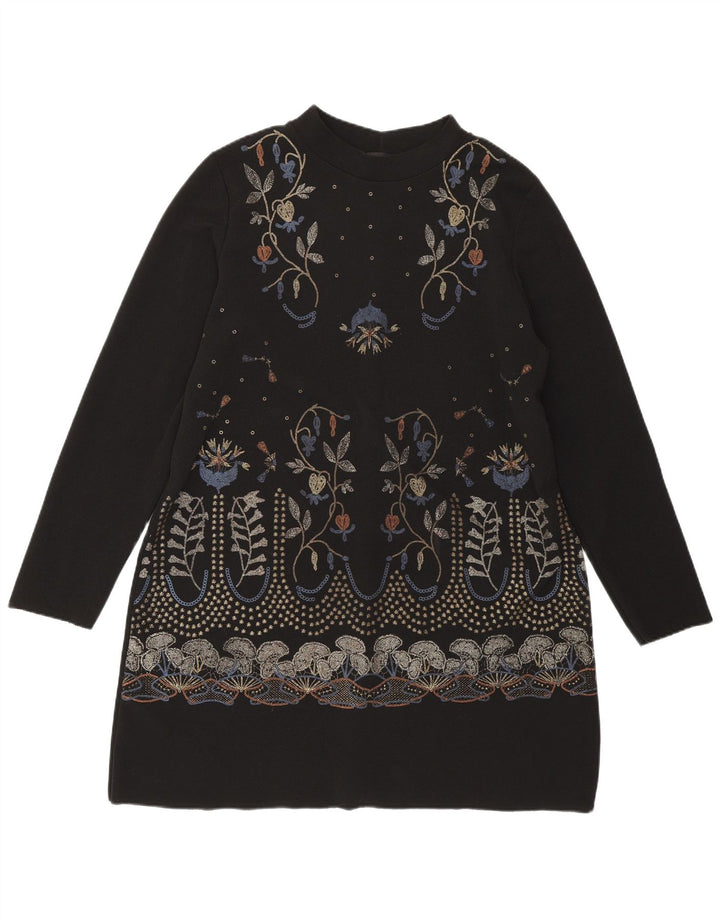 ZARA Womens Long Sleeve Basic Dress UK 18 XL Black Floral