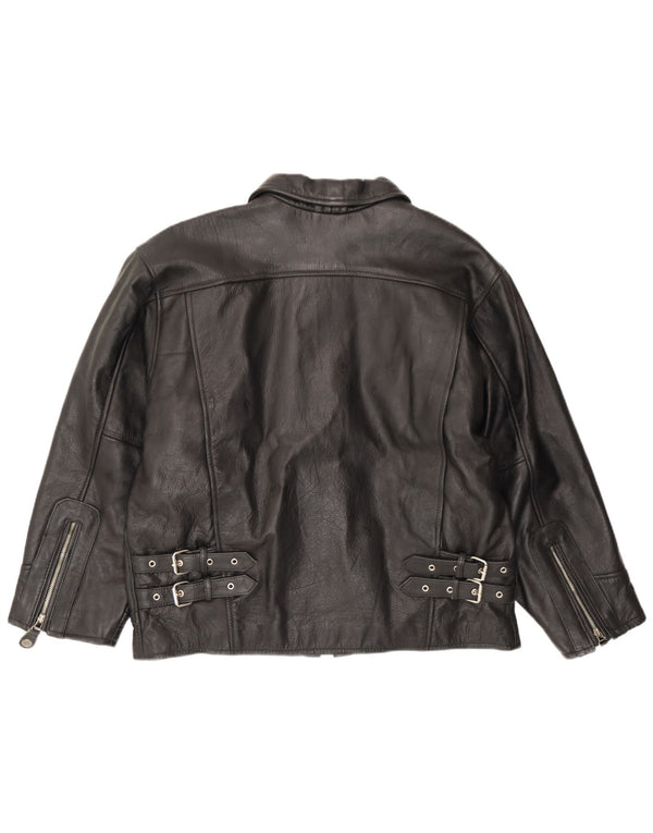 Vintage Mens Leather Jacket EU 54 2XL Black Leather