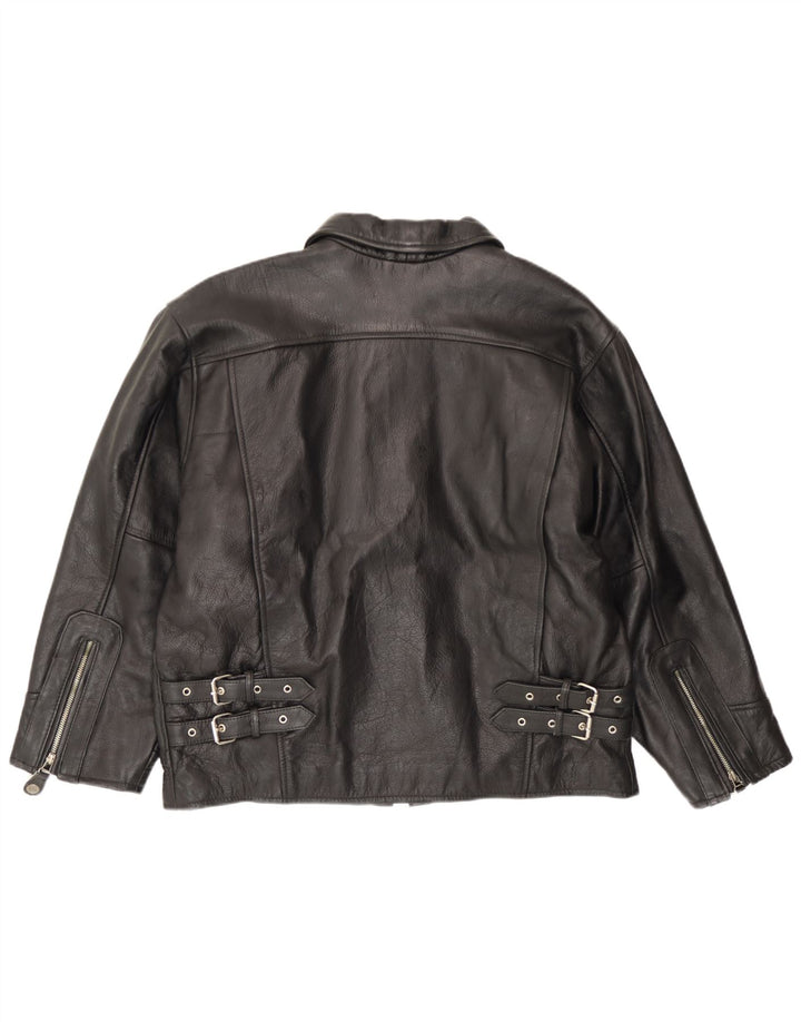 Vintage Mens Leather Jacket EU 54 2XL Black Leather