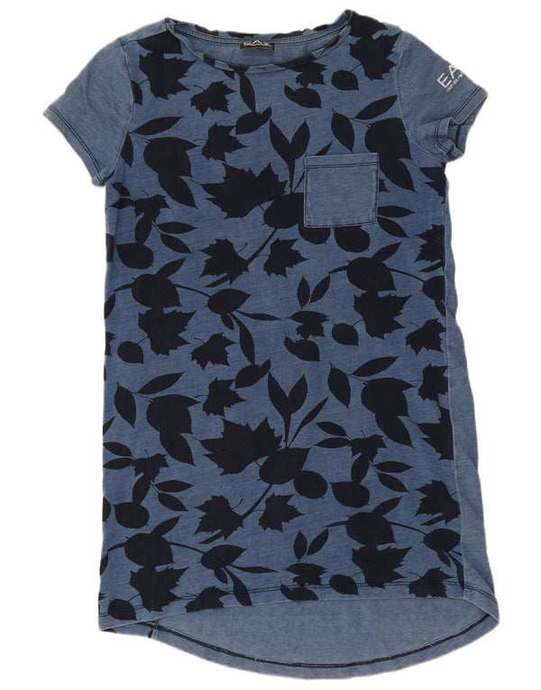 Emporio Armani Dame Grafisk Loose Fit T-Shirt Kjole UK 4 XS Blue Floral