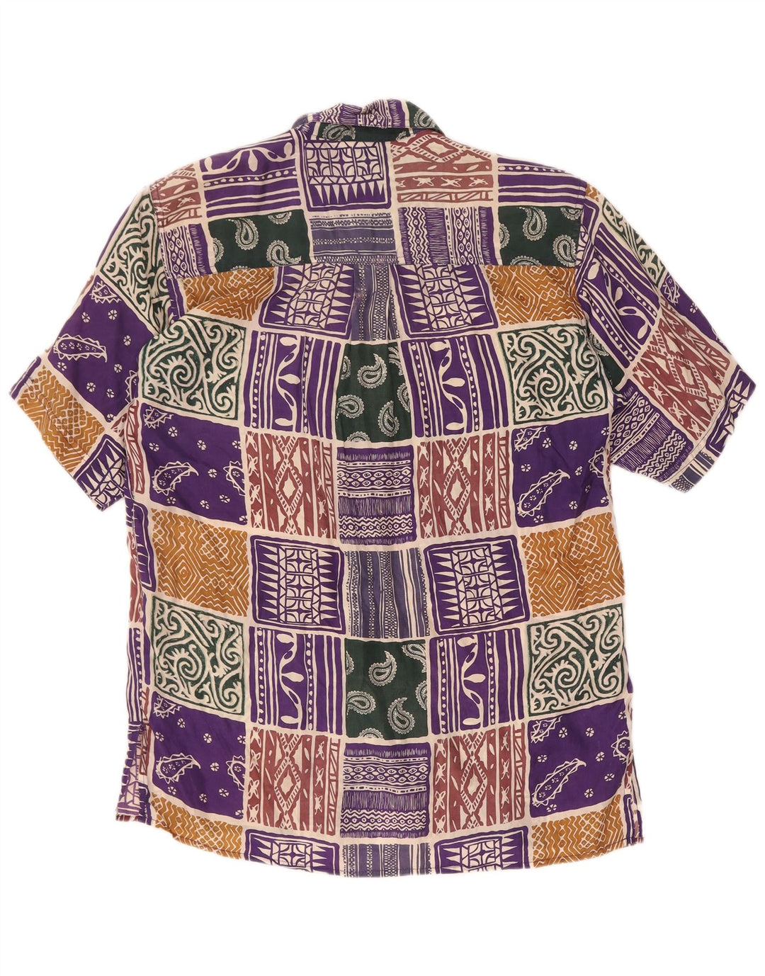Vintage Womens Short Sleeve Shirt UK 14 Large Multicoloured Patchwork Silk