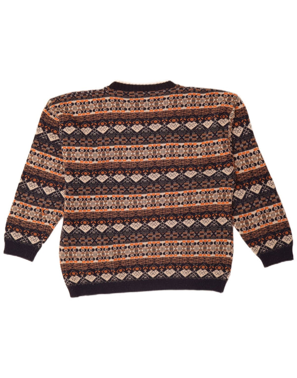 Vintage Herren-Pullover mit Rundhalsausschnitt, XL, mehrfarbig, Fair-Isle-Baumwolle
