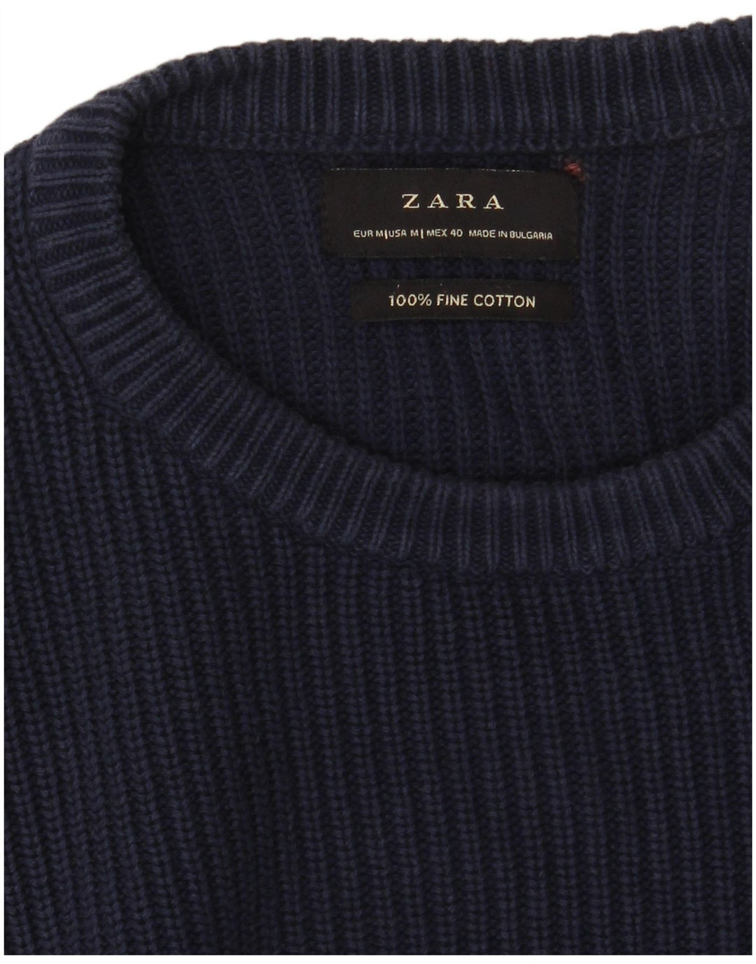 ZARA Mens Crew Neck Jumper Sweater Medium Navy Blue Cotton