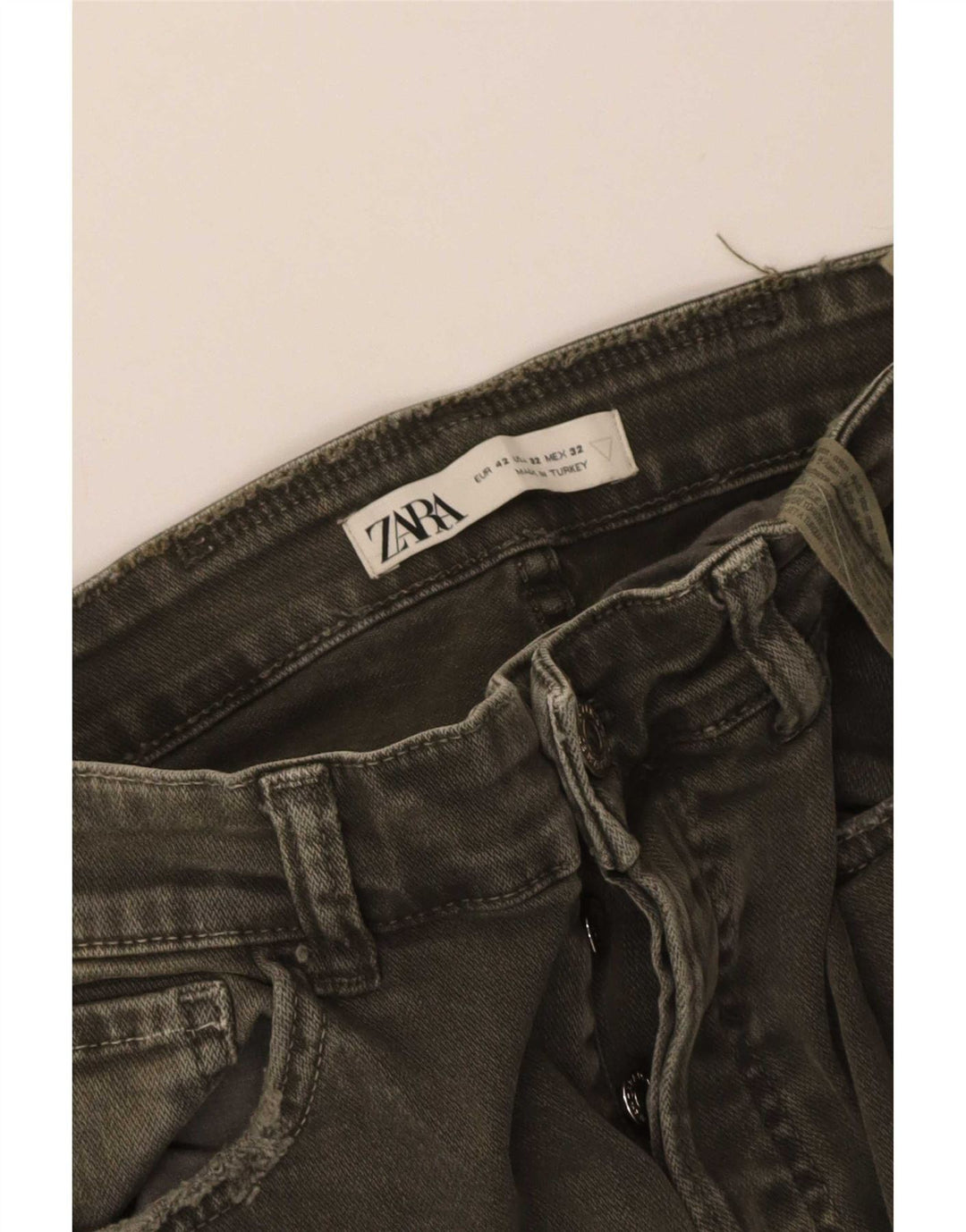 Jeans slim invecchiati da uomo Zara EU 42 medio W32 L27 cotone kaki