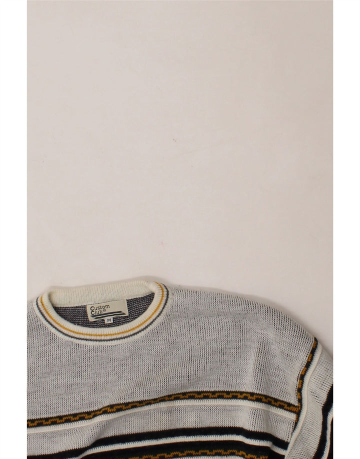 VINTAGE Mens Crew Neck Jumper Sweater Medium Grey Fair Isle Acrylic Vintage Vintage and Second-Hand Vintage from Messina Hembry 
