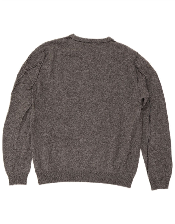 Męski sweter Blauer z okrągłym dekoltem, duży, szary, wełniany w cętki