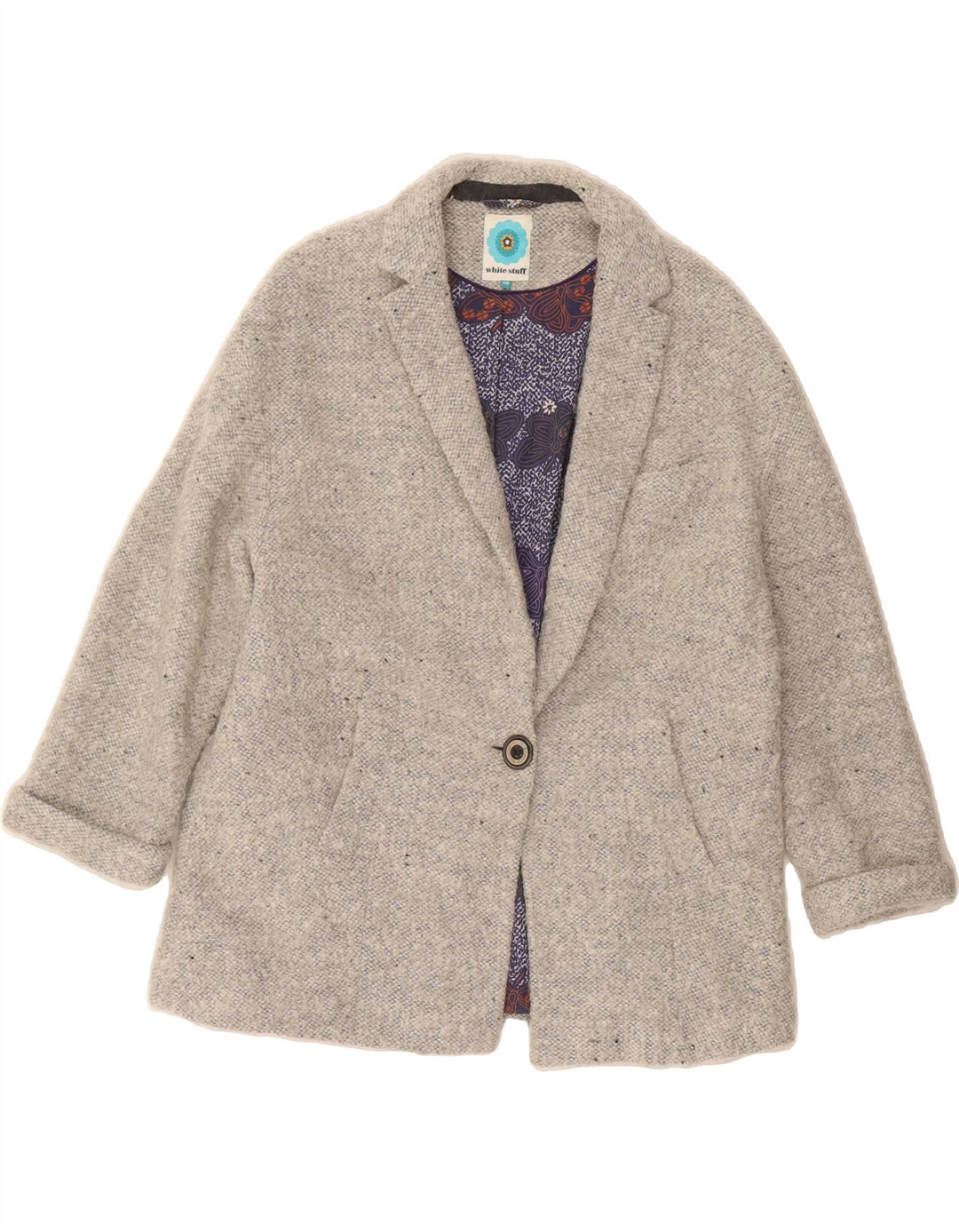 WHITE STUFF Womens 1 Button Blazer Jacket UK 16 Large Grey Flecked Acrylic Vintage White Stuff and Second-Hand White Stuff from Messina Hembry 