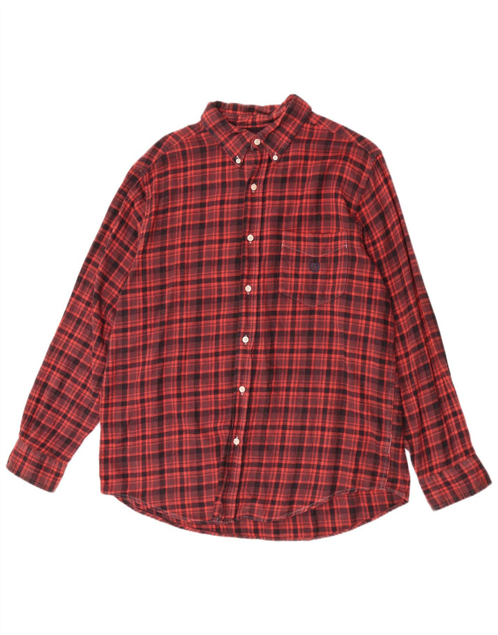 Chaps Mens Flannel Shirt Large Burgundy Check Cotton