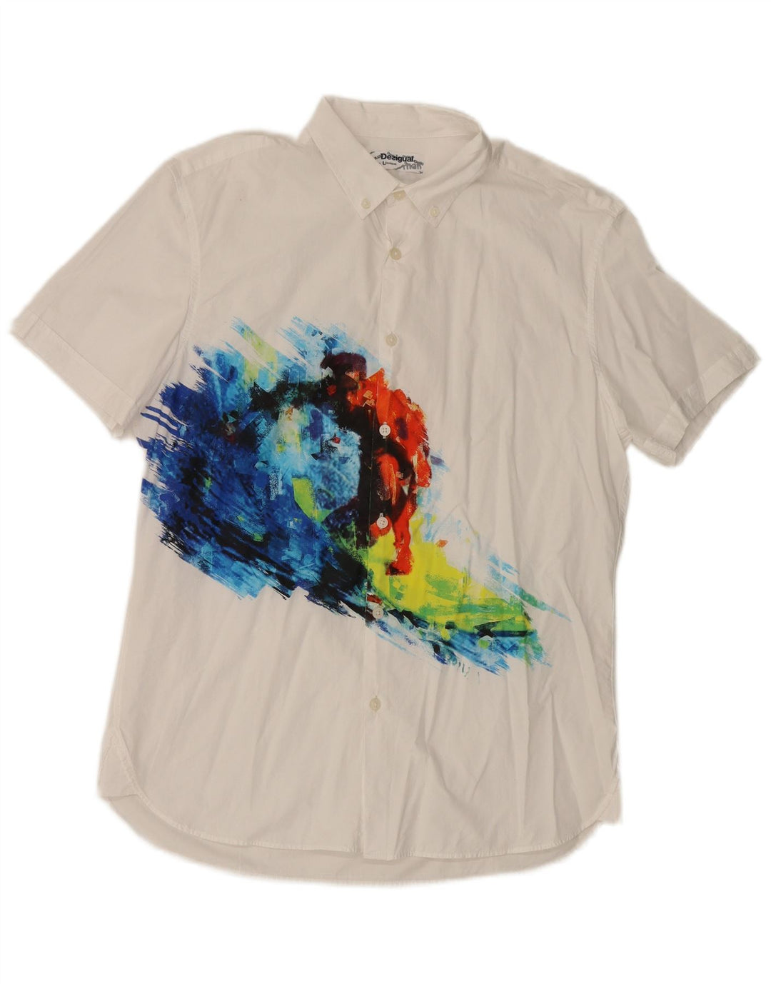 Desigual Mens Abstract Pattern Short Sleeve Shirt Large White