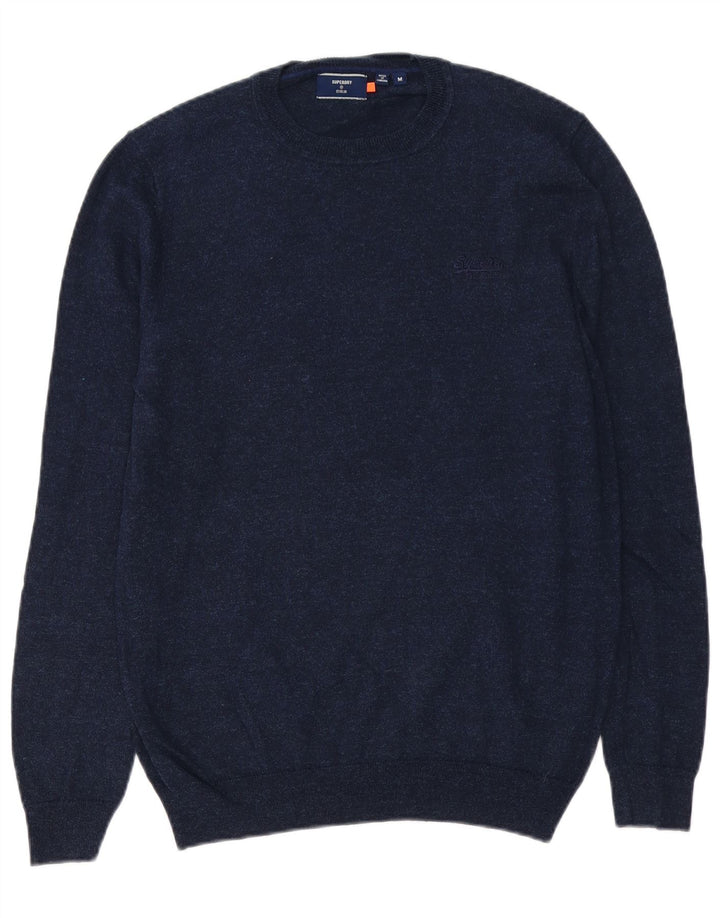SUPERDRY Mens Crew Neck Jumper Sweater Medium Navy Blue Flecked Cotton