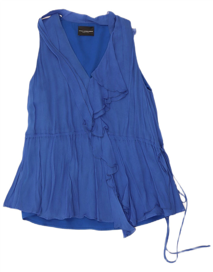 ATOS LOMBARDINI Womens Ruffle Front Blouse Top IT 42 Medium Blue