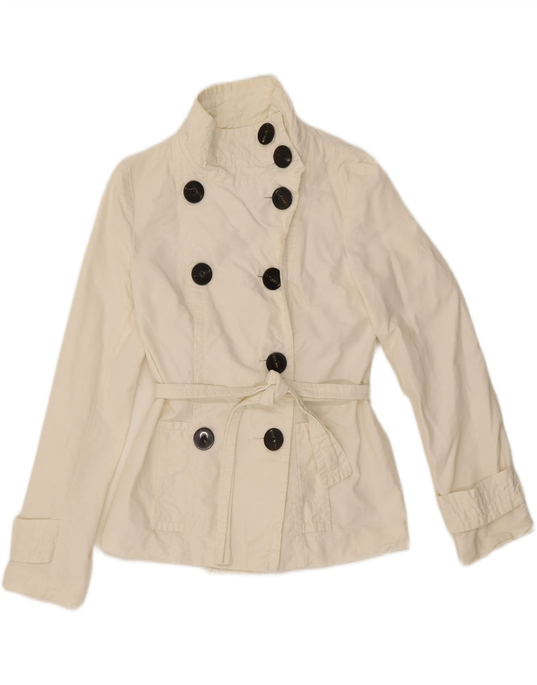 Zara Womens Short Trench Coat UK 10 Small White Cotton