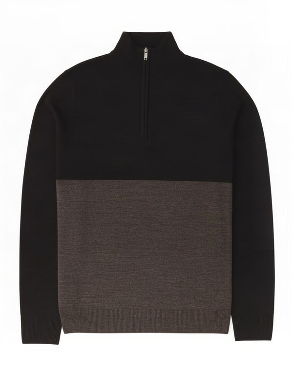 French Connection Herre Zip Neck Jumper Sweater Medium Sort Colourblock