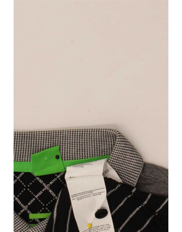 Polo da uomo Hugo Boss grande in cotone a righe grigie