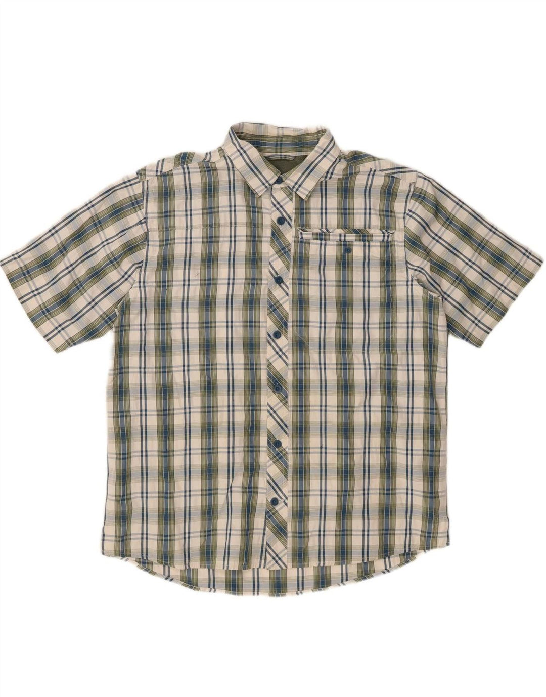 EDDIE BAUER Mens Short Sleeve Shirt Medium Khaki Check Polyester