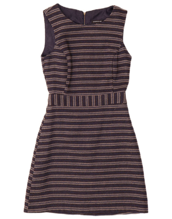 Warehouse Womens Sleeveless A-Line Dress UK 6 XS Navy Blue Striped