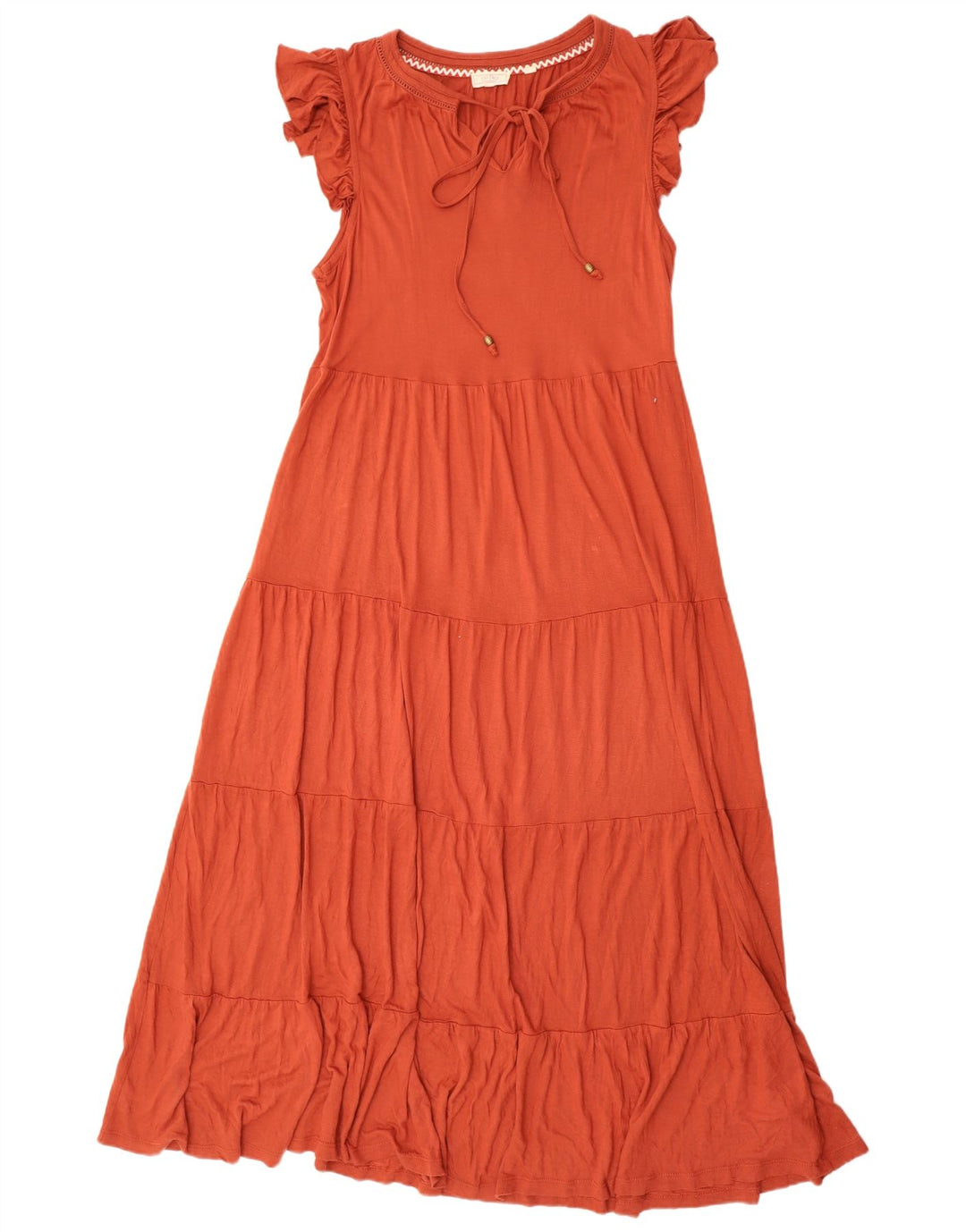 Fat Face Womens Ruffle Maxi Dress UK 14 Large Orange Viscose