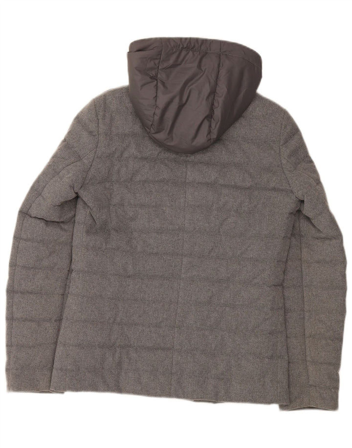 Conte of Florence Womens Hooded Blazer Padded Jacket IT 42 Medium Grey
