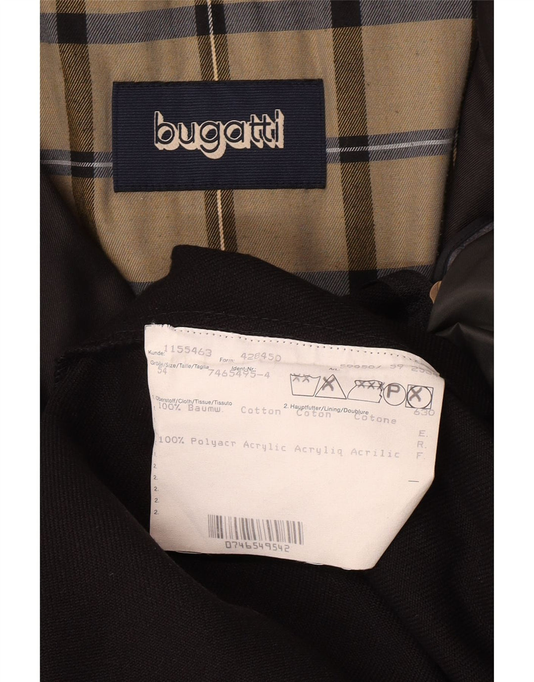 Bugatti Mens Overcoat IT 54 2XL Black Cotton