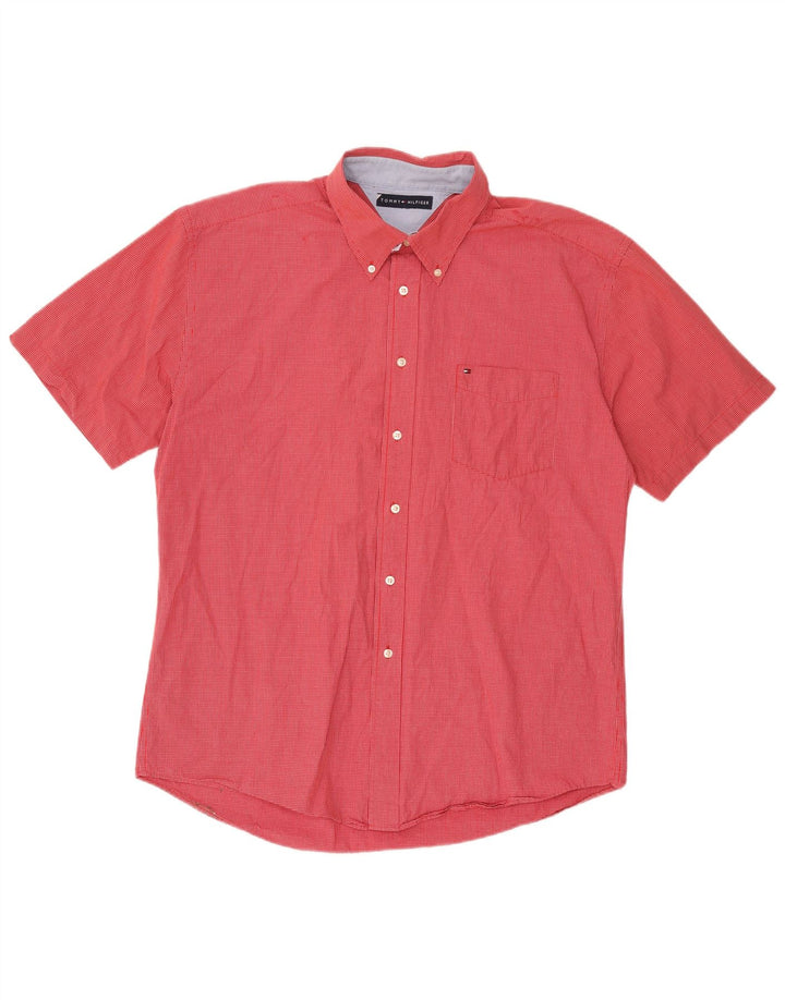 Tommy Hilfiger Mens Short Sleeve Shirt XL Red Gingham Cotton