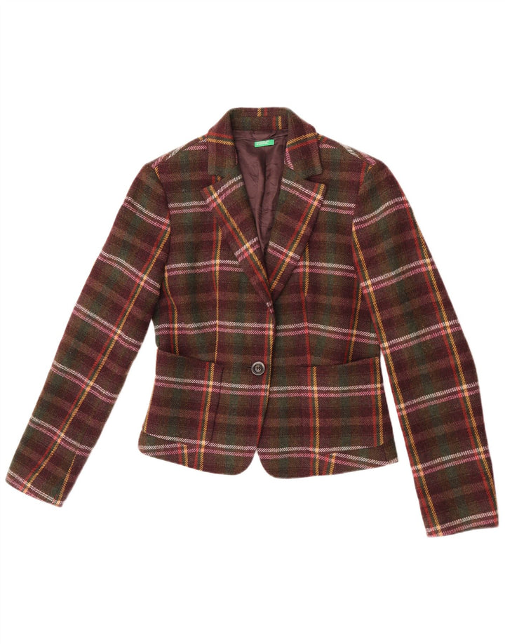 Benetton Dame 1-knaps blazerjakke IT 44 Medium Flerfarvet ternet