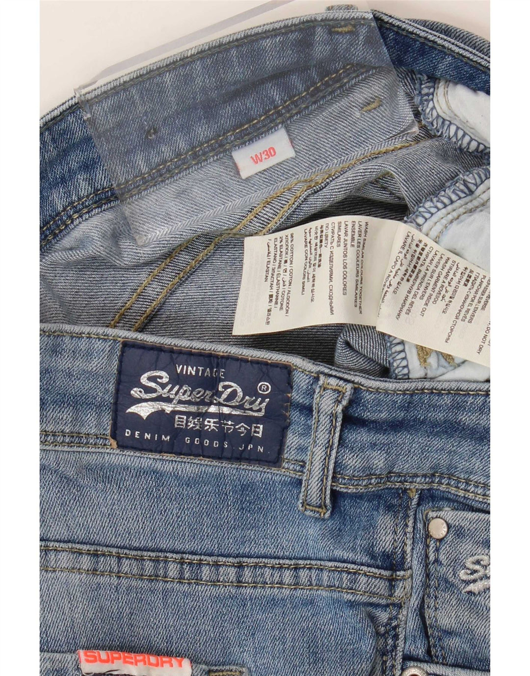 Superdry Womens Distressed Denim Shorts W30 Medium Blue Cotton