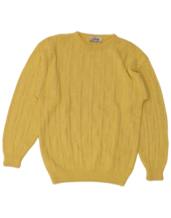 Stefanel Womens Crew Neck Jumper Sweater UK 10 Small Yellow Geometric