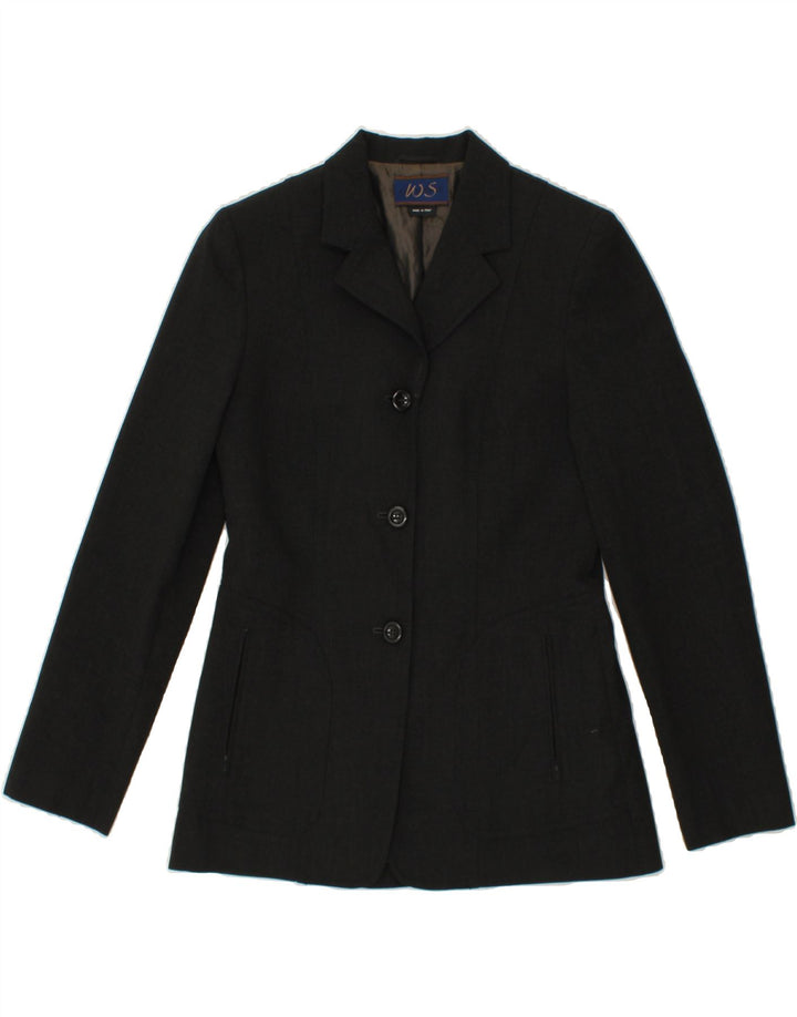 VINTAGE Womens 3 Button Blazer Jacket UK 10 Small Black Polyester Vintage Vintage and Second-Hand Vintage from Messina Hembry 