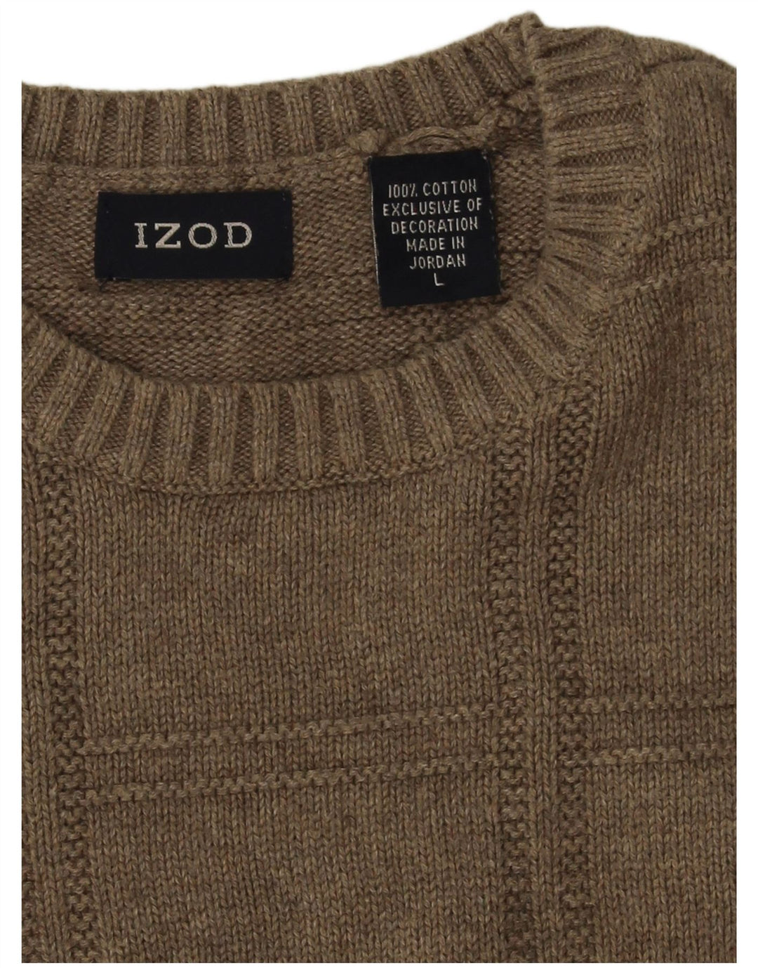 Izod Herre Crew Neck Jumper Sweater Stor Beige Bomuld
