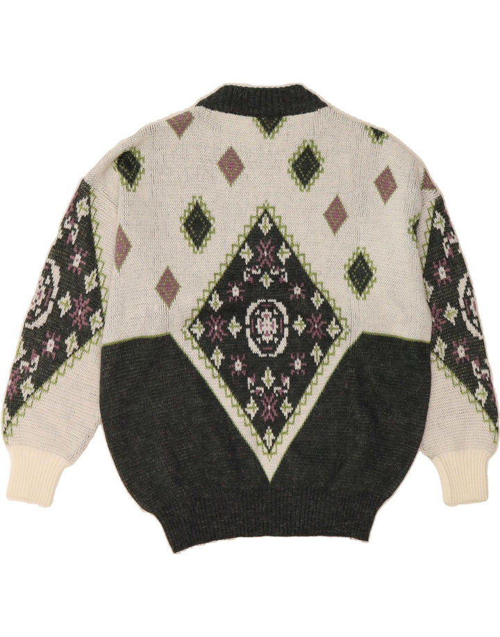 VINTAGE Mens Crew Neck Jumper Sweater Medium Green Fair Isle Cotton Vintage Vintage and Second-Hand Vintage from Messina Hembry 