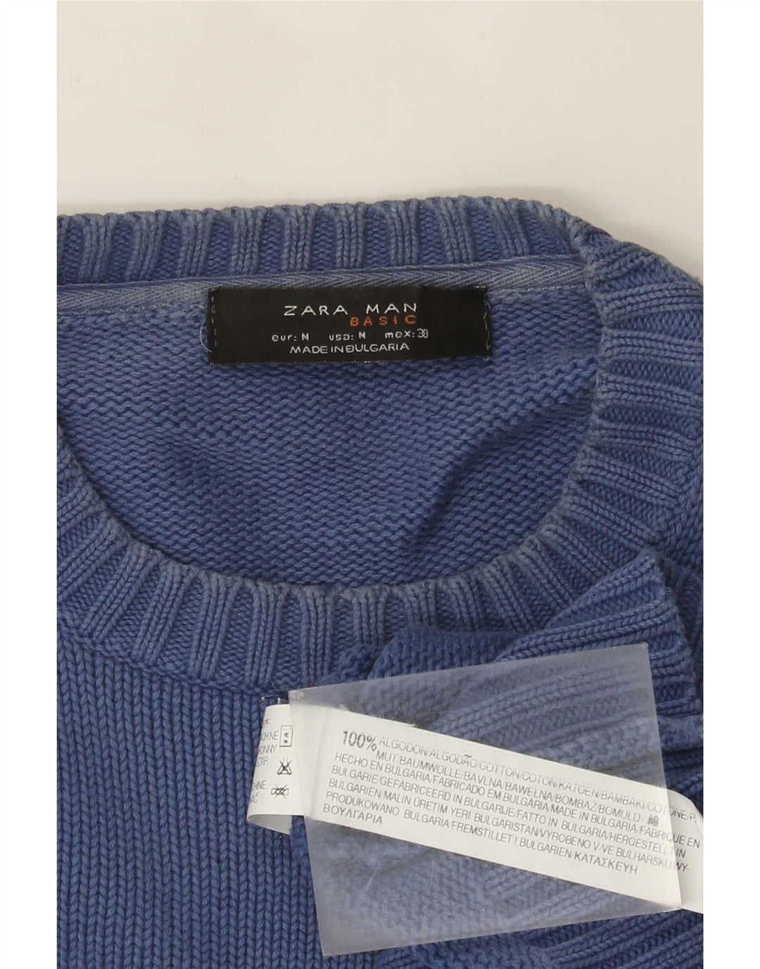 Zara Mens Crew Neck Jumper Sweater Medium Blue Cotton