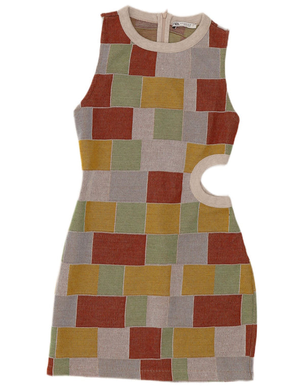 Zara Γυναικείο Αμάνικο Bodycon Φόρεμα UK 12 Medium πολύχρωμο γεωμετρικό