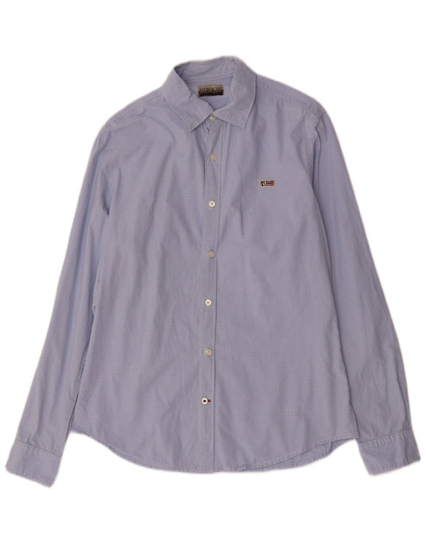 Napapijri Mens Geographic Shirt Medium Blue Gingham Cotton